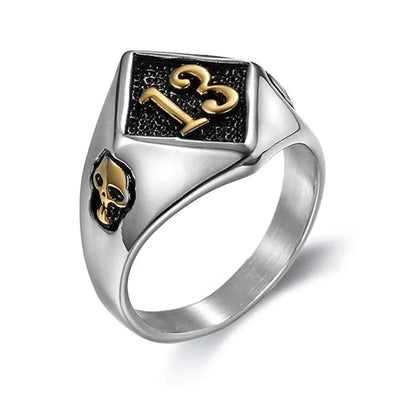 Vintage Lucky Number 13 Skull  Sterling Silver Ring