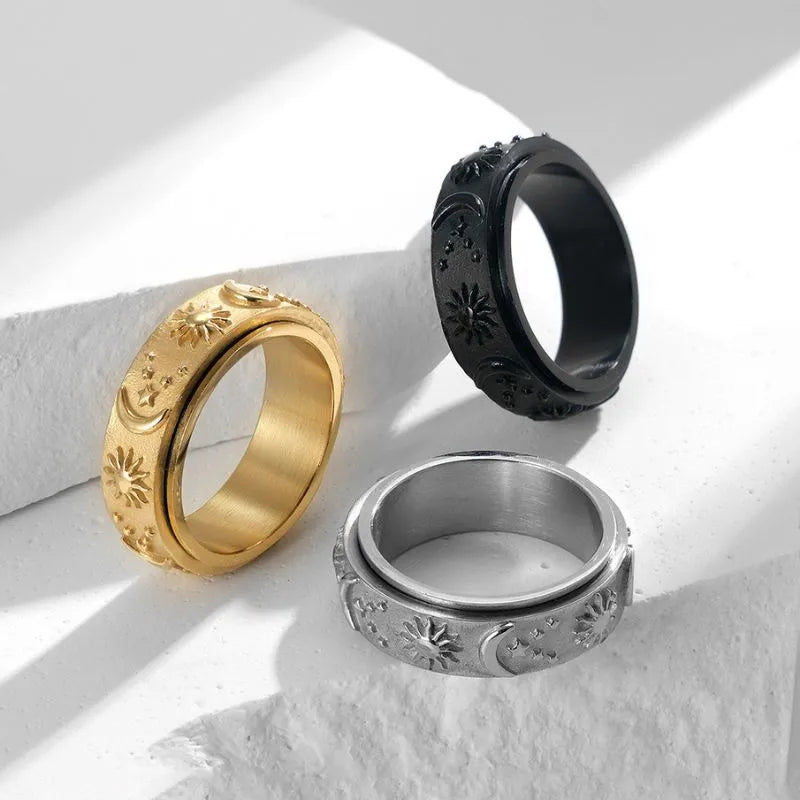 Vintage Star Moon Sun Spinner Ring