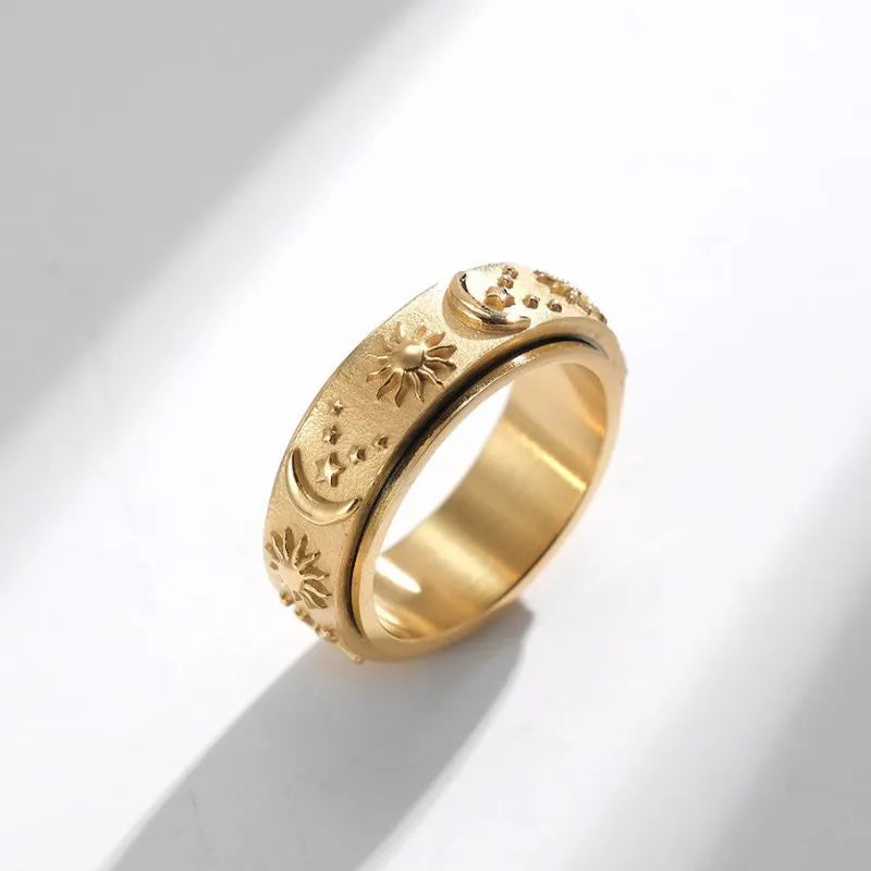Vintage Star Moon Sun Spinner Ring