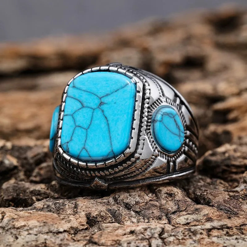 Vintage Three-Sided Blue Turquoise  Sterling Silver Ring