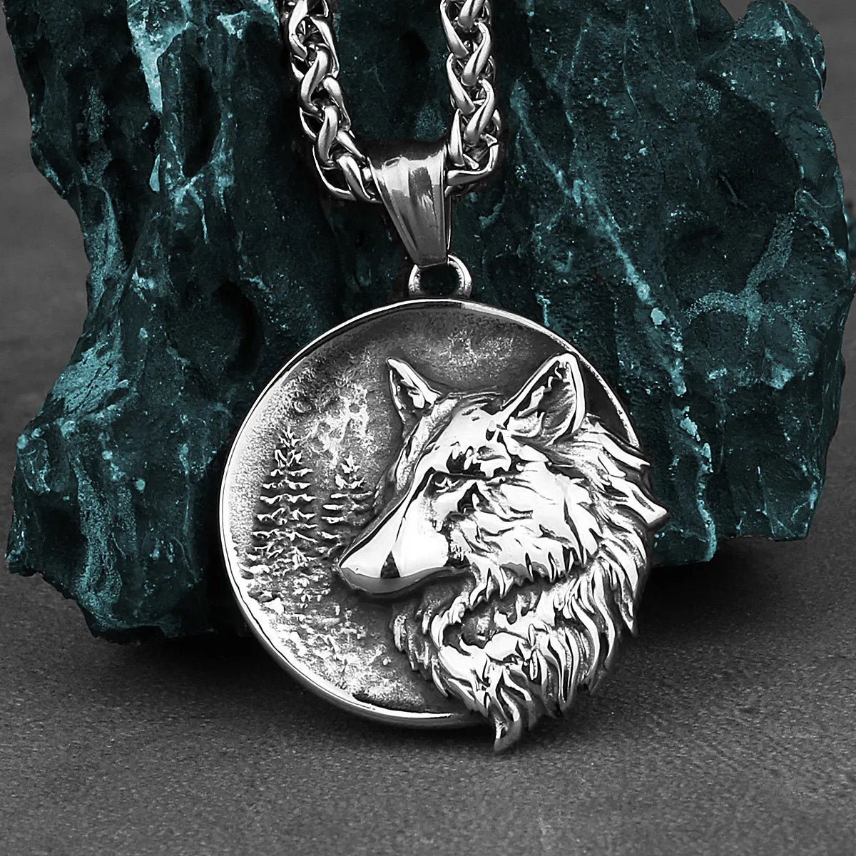 Vintage Viking Double Sided Wolf Head  Sterling Silver Pendant