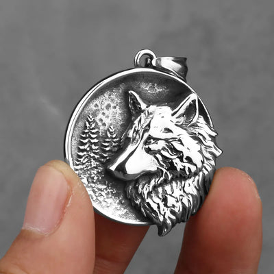 Vintage Viking Double Sided Wolf Head  Sterling Silver Pendant