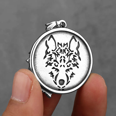 Vintage Viking Double Sided Wolf Head  Sterling Silver Pendant
