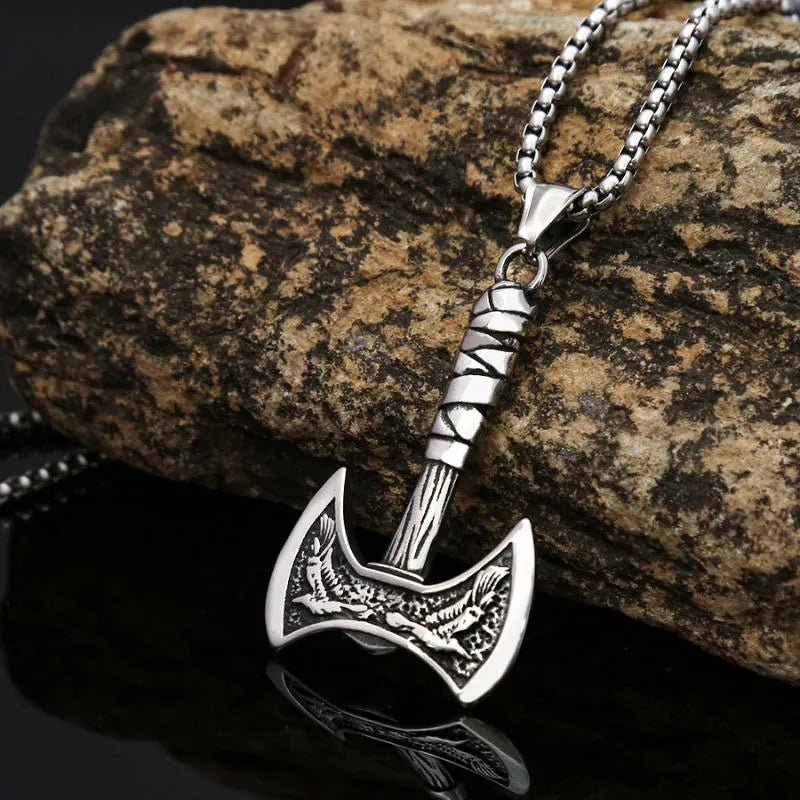 Vintage Viking Double sided hatchet  Sterling Silver Pendant Necklace