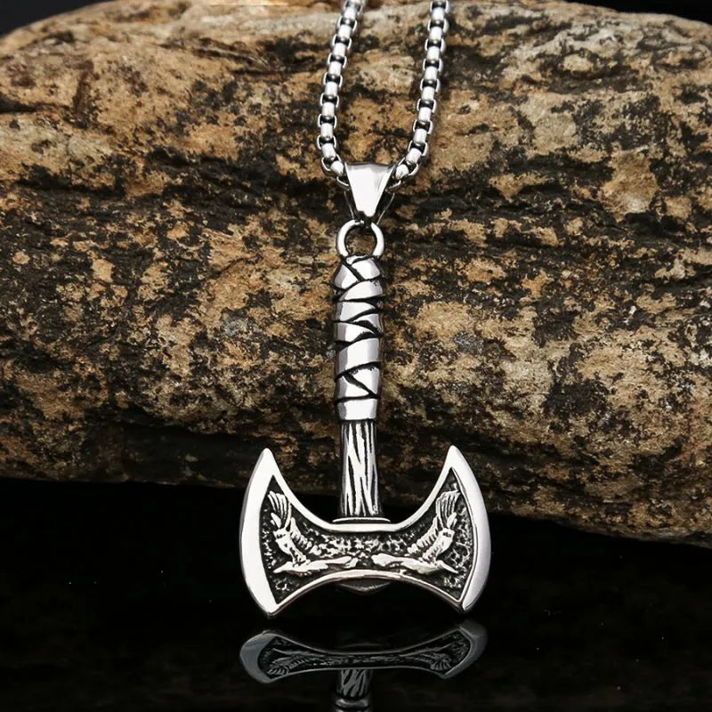 Vintage Viking Double sided hatchet  Sterling Silver Pendant Necklace