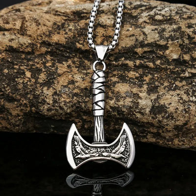 Vintage Viking Double sided hatchet  Sterling Silver Pendant Necklace