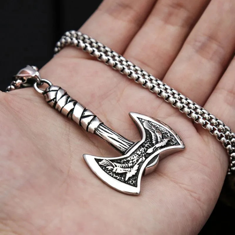 Vintage Viking Double sided hatchet  Sterling Silver Pendant Necklace