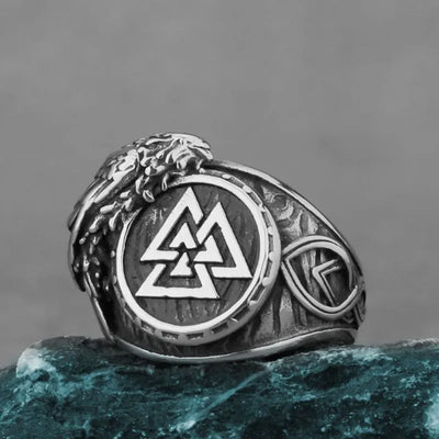 Vintage Viking Raven Valknut   Sterling Silver Ring