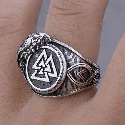 Vintage Viking Raven Valknut   Sterling Silver Ring