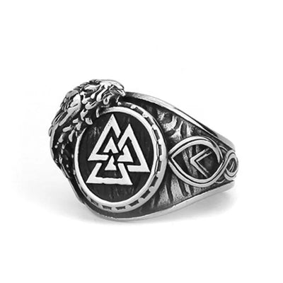 Vintage Viking Raven Valknut   Sterling Silver Ring