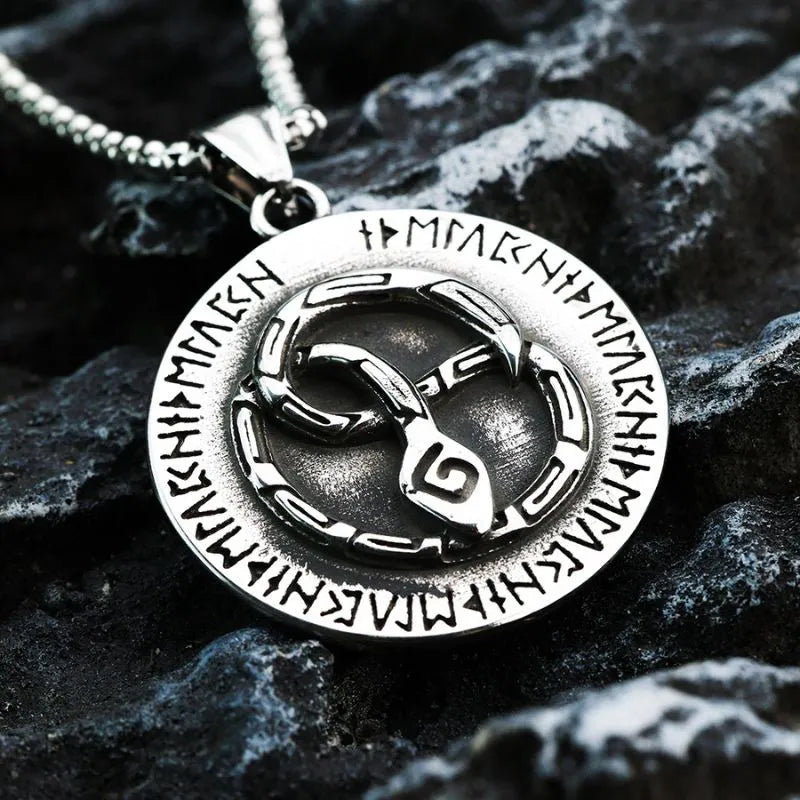 Vintage Viking Rune Snake  Sterling Silver Pendant