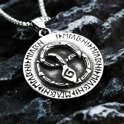 Vintage Viking Rune Snake  Sterling Silver Pendant