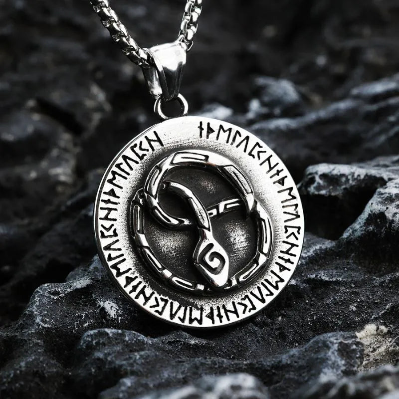 Vintage Viking Rune Snake  Sterling Silver Pendant