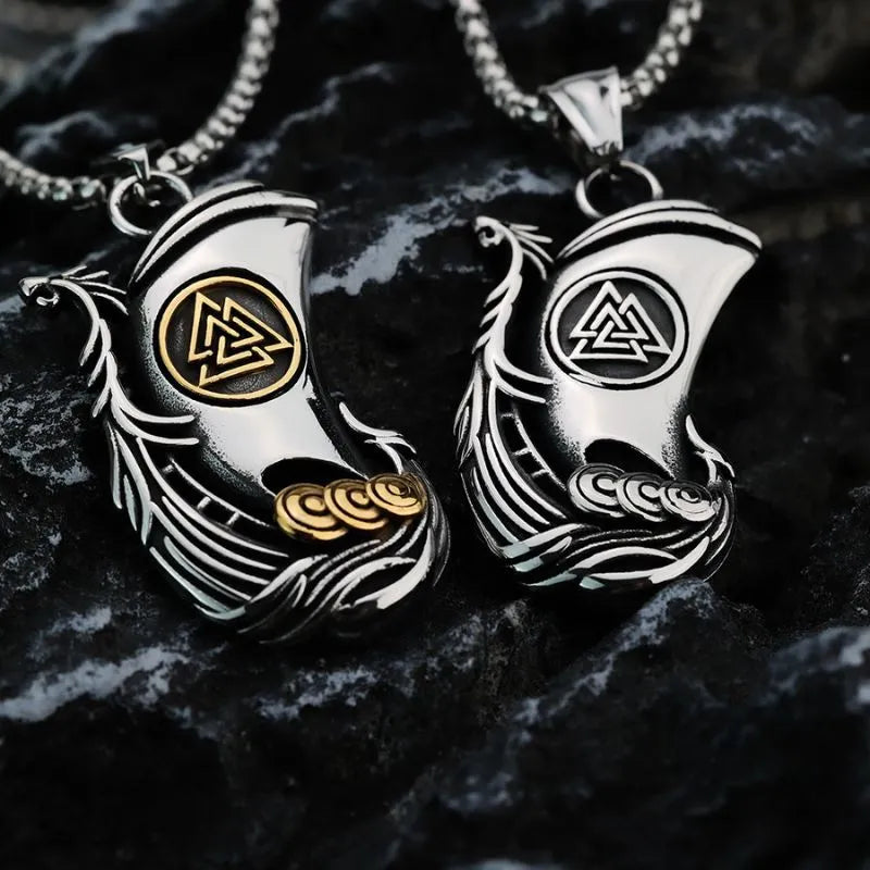 Vintage Viking Ship Valknut Pendant
