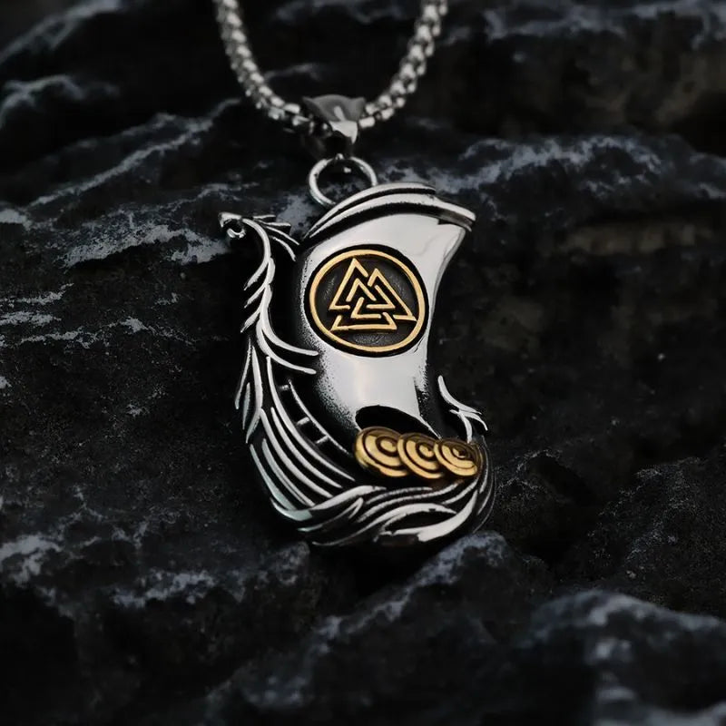 Vintage Viking Ship Valknut Pendant
