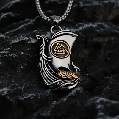 Vintage Viking Ship Valknut Pendant