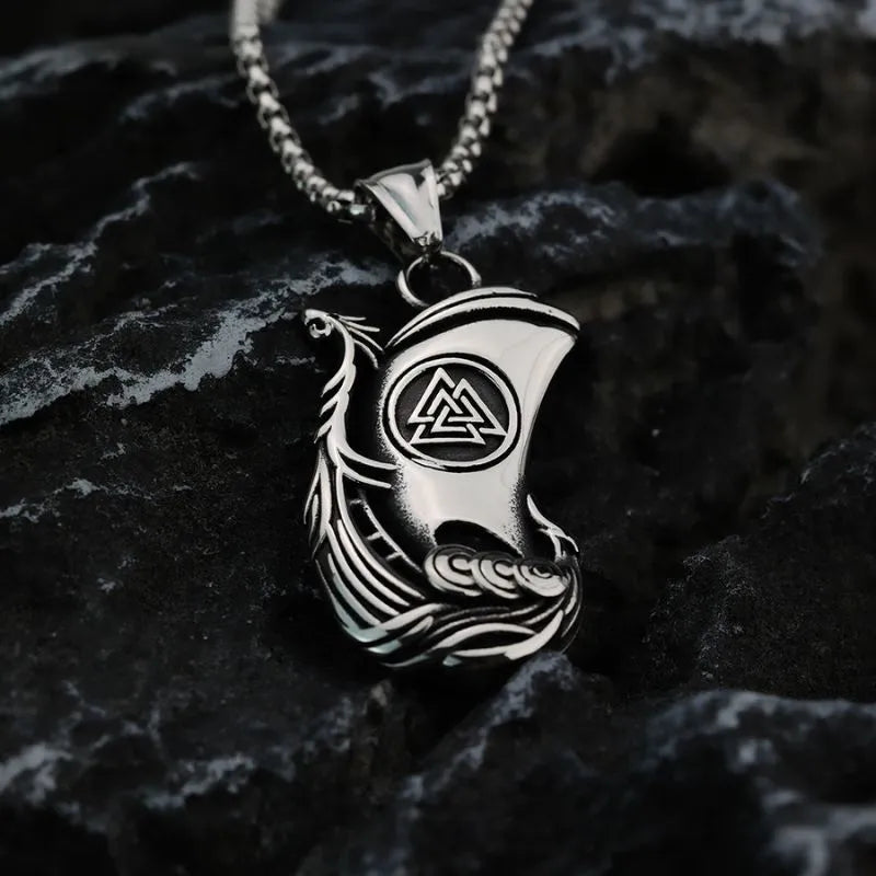 Vintage Viking Ship Valknut Pendant