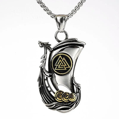 Vintage Viking Ship Valknut Pendant