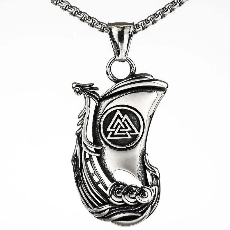 Vintage Viking Ship Valknut Pendant