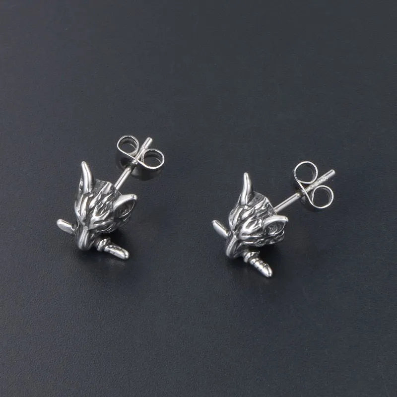 Vintage Wolf Head  Sterling Silver Earring