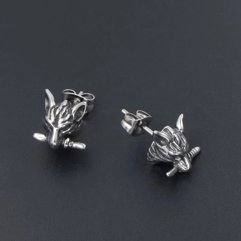 Vintage Wolf Head  Sterling Silver Earring