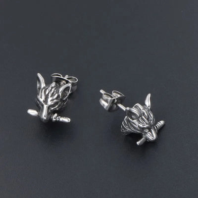 Vintage Wolf Head  Sterling Silver Earring
