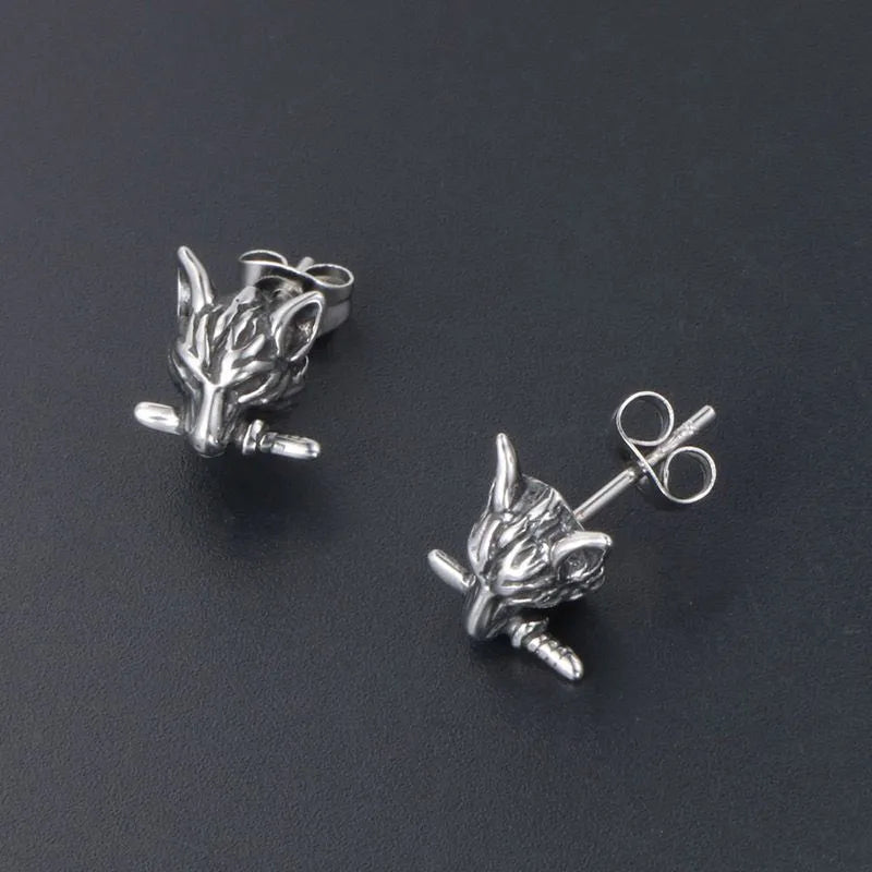 Vintage Wolf Head  Sterling Silver Earring