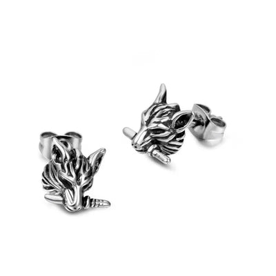 Vintage Wolf Head  Sterling Silver Earring