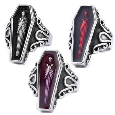 Vintage Zombie Coffin  Sterling Silver Ring