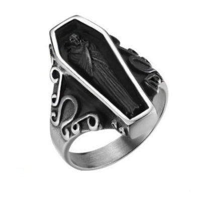 Vintage Zombie Coffin  Sterling Silver Ring