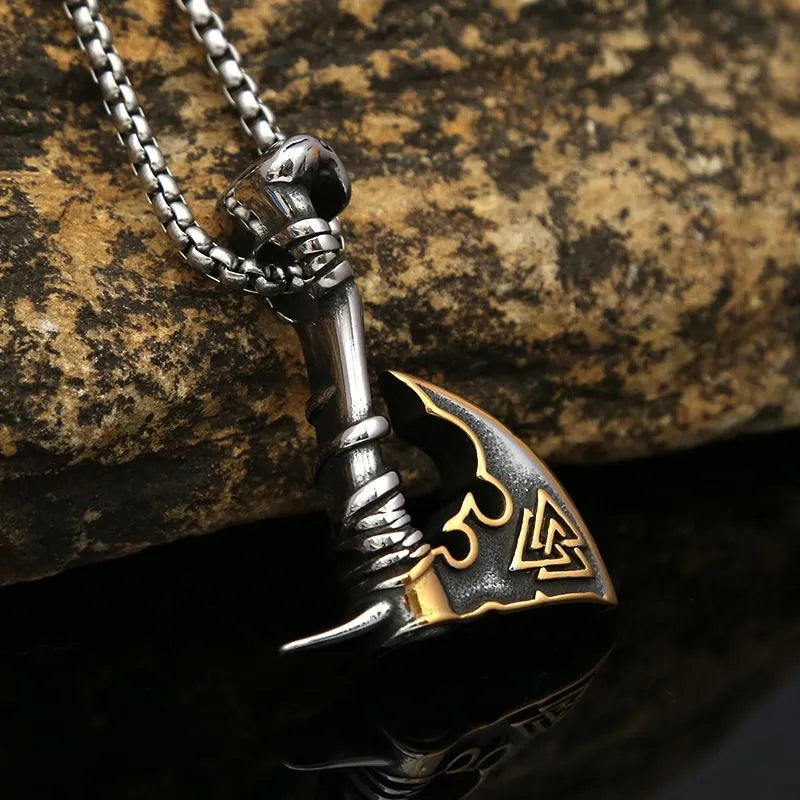 Vintage Viking hatchet Valknut  Sterling Silver Pendant Necklace