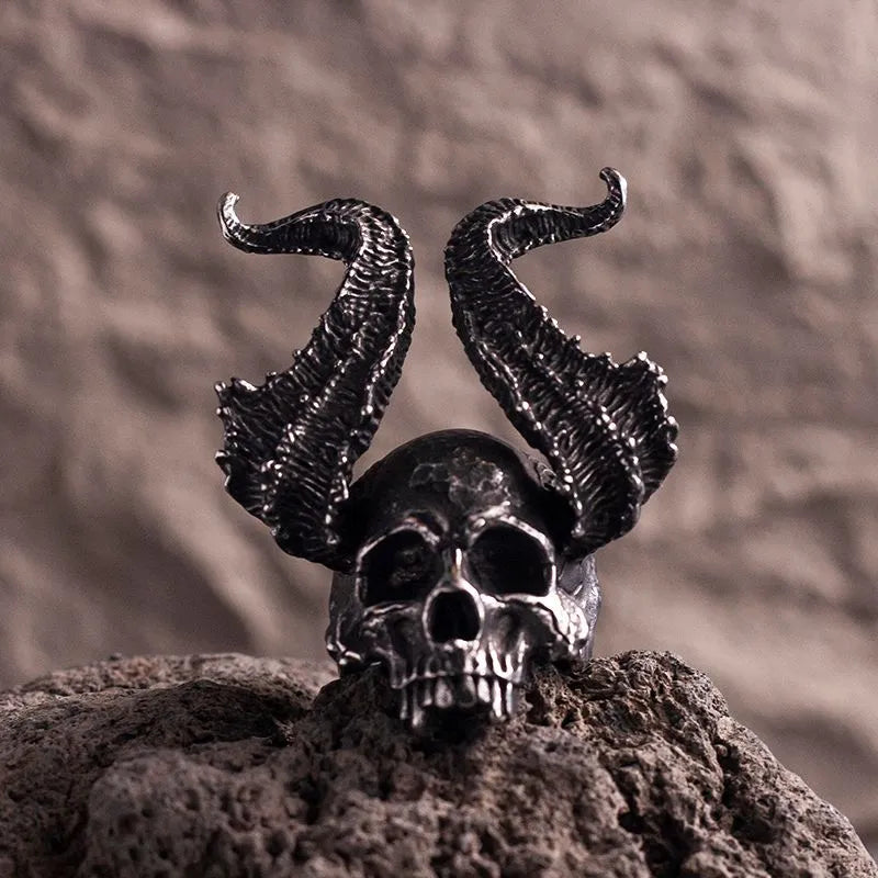 Punk Sheep Horns Skull Ring