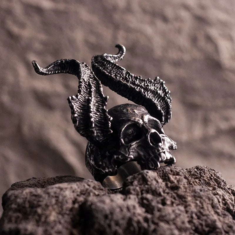 Punk Sheep Horns Skull Ring