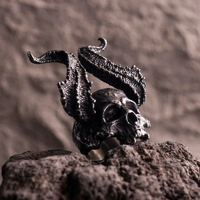 Punk Sheep Horns Skull Ring
