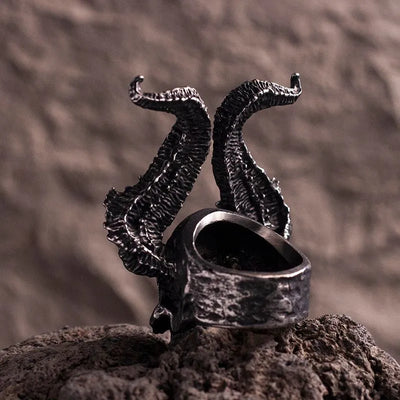 Punk Sheep Horns Skull Ring