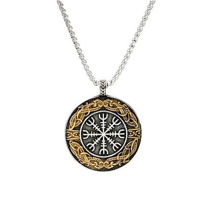 Viking Round Compass  Sterling Silver Pendant Necklace
