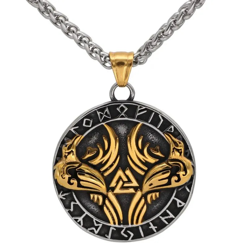 Viking Valknut Rune Steel Pendant Necklace