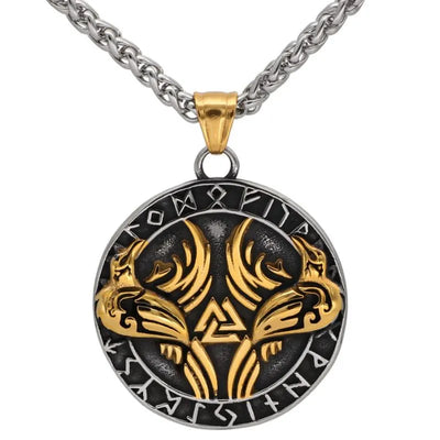 Viking Valknut Rune Steel Pendant Necklace
