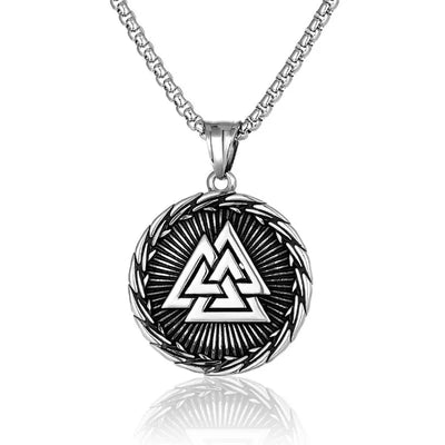 Viking Valknut  Sterling Silver Pendant Necklace