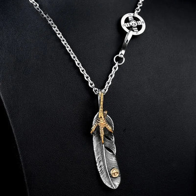 Vintage Eagle Claw Feather  Sterling Silver Pendant Necklace