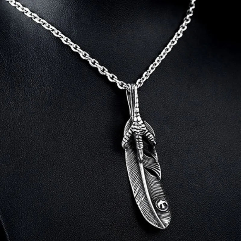Vintage Eagle Claw Feather  Sterling Silver Pendant Necklace