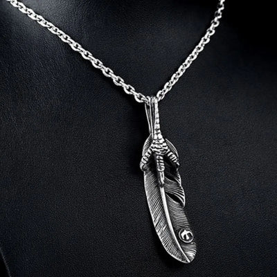 Vintage Eagle Claw Feather  Sterling Silver Pendant Necklace