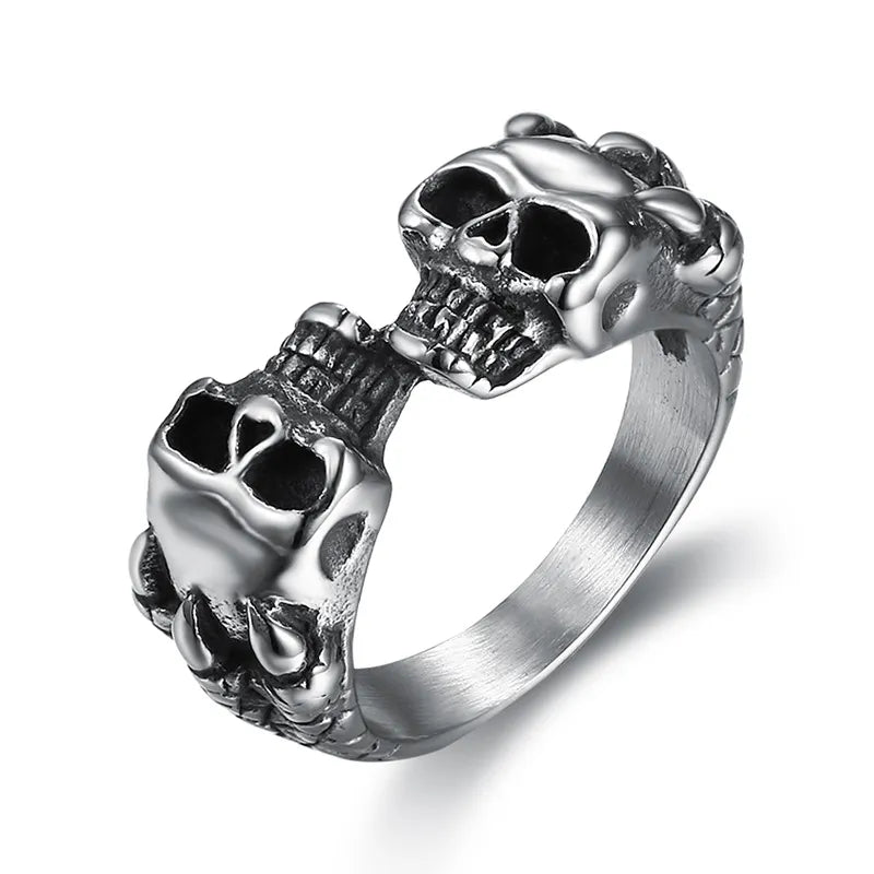Vintage Gothic  Sterling Silver Unisex Double Skull Ring