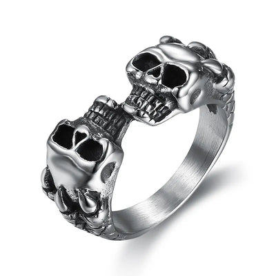 Vintage Gothic  Sterling Silver Unisex Double Skull Ring