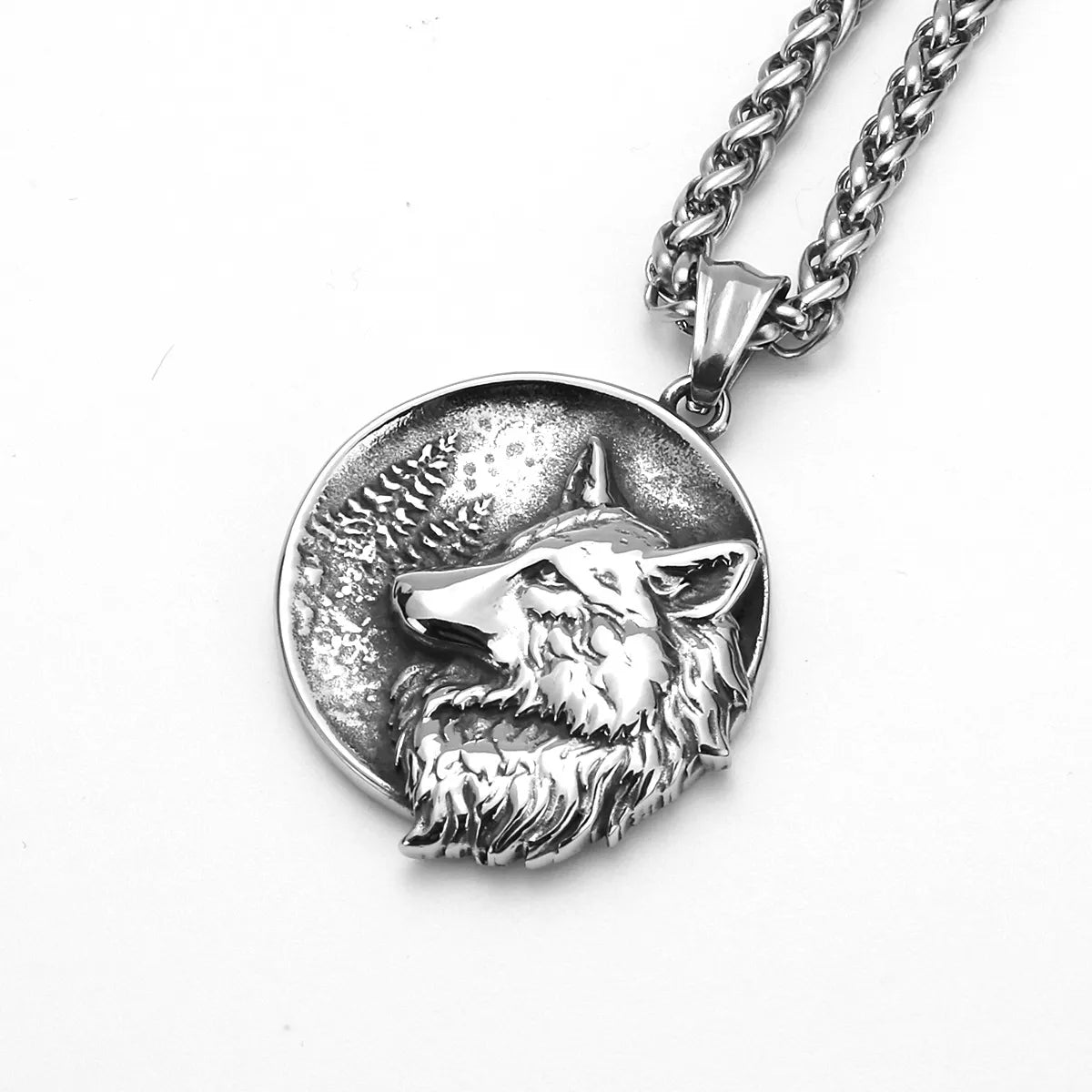 Vintage Viking Double Sided Wolf Head  Sterling Silver Pendant