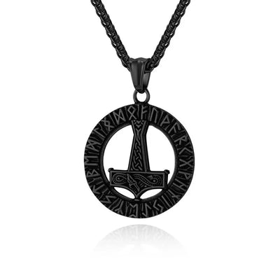 Viking Thor Hammer Rune Pendant Necklace