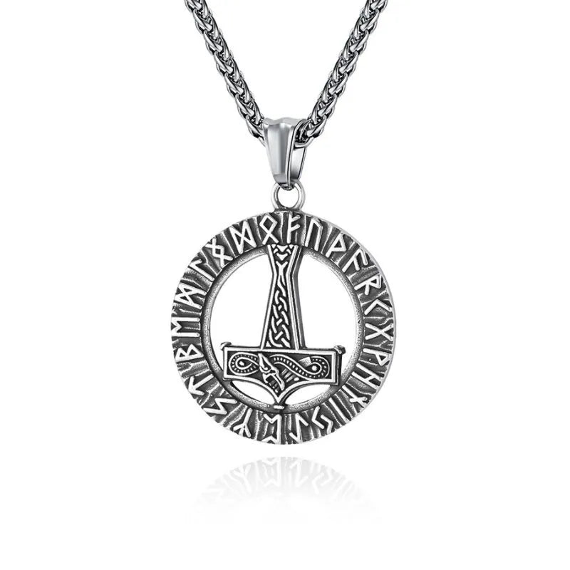 Viking Thor Hammer Rune Pendant Necklace