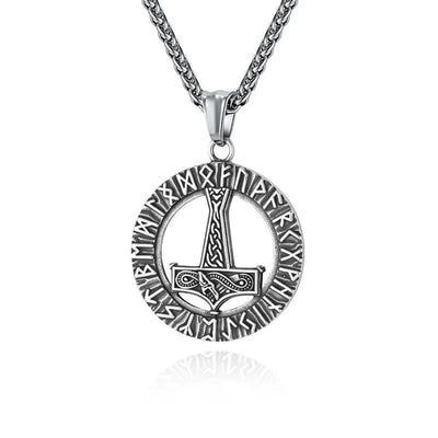 Viking Thor Hammer Rune Pendant Necklace