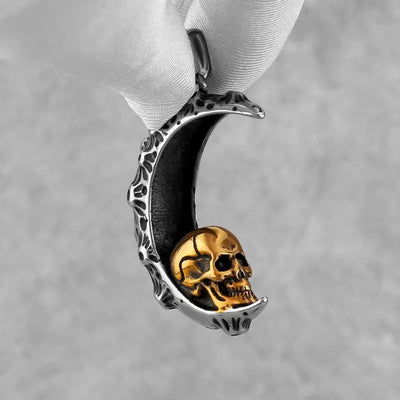 Gothic Crescent with Gold Skull Pendant Necklace