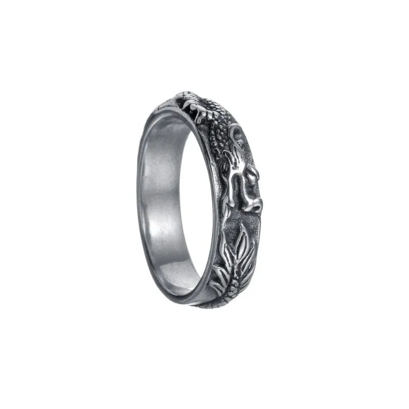 Vintage Engraved Dragon  Sterling Silver Ring